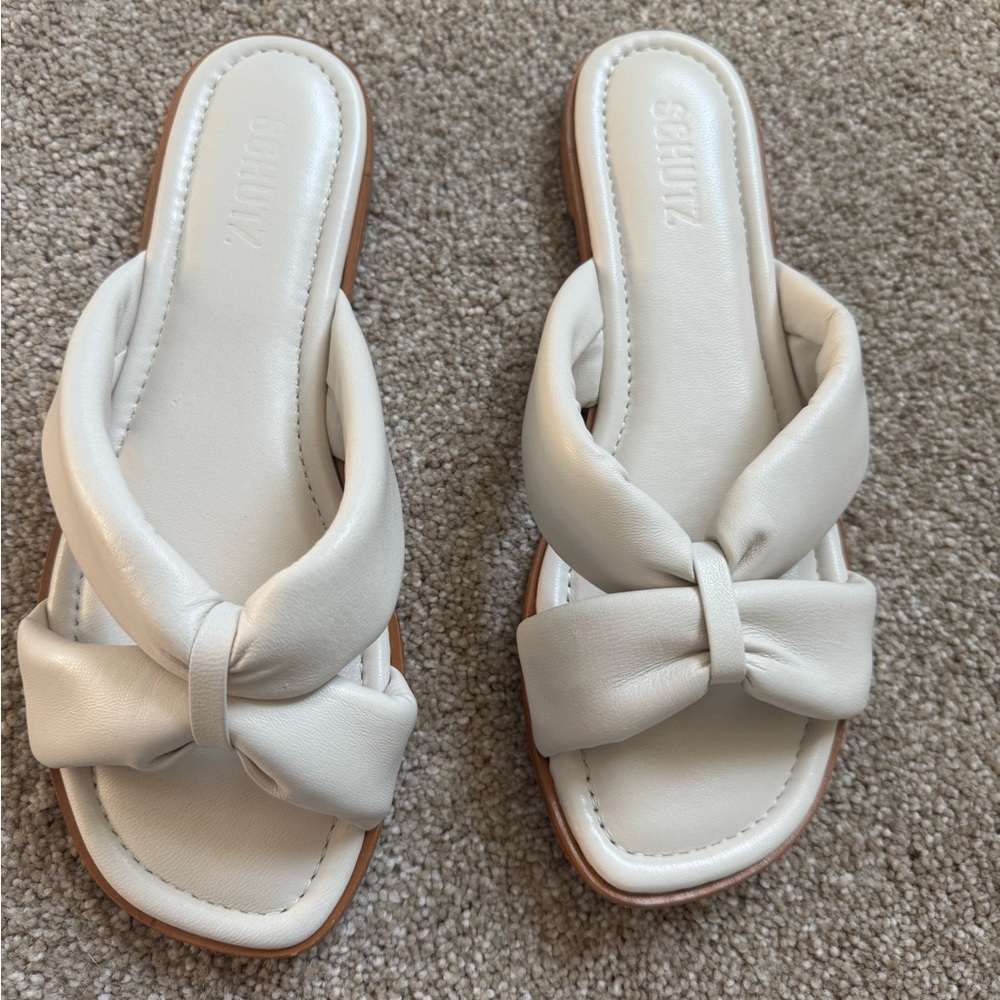 Schutz Women's Leather Puffy Knotted Slide Sandals “Fairy” - EUC - Size 9